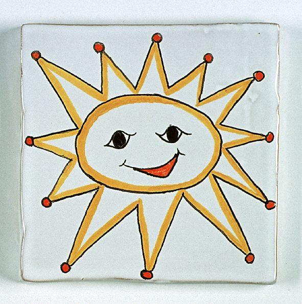 carreau décoré motif soleil peint à la main