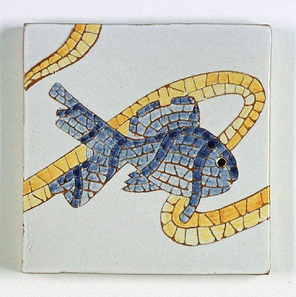 carreau décoré motif poisson 1 peint à la main - Salernes